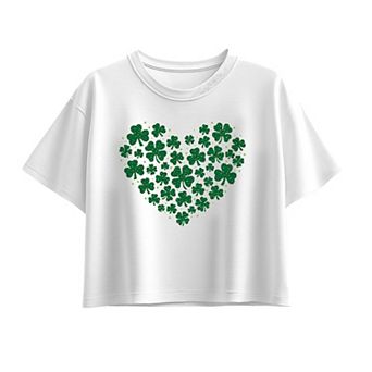 Girls 7-16 Leopard Print Shamrock & Clover Heart Boxy Tee