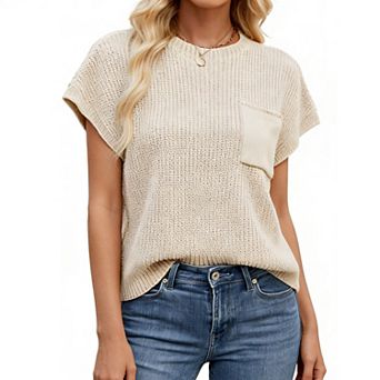Women's Knit Short Sleeve Crew Neck Top Casual Loose-Fit Summer Blouse