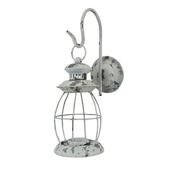 Rustic Distressed Metal Wall Mounted Railroad Lantern Hanging Candle Sconce