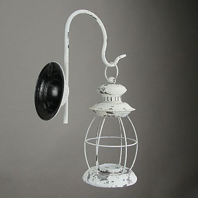 Rustic Distressed Metal Wall Mounted Railroad Lantern Hanging Candle Sconce