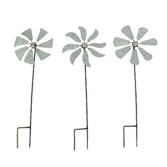 Set of 3 Metal Kinetic Wind Spinner Pinwheel Garden Stakes 21 in High