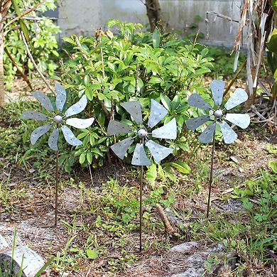 Set of 3 Metal Kinetic Wind Spinner Pinwheel Garden Stakes 21 Inches High