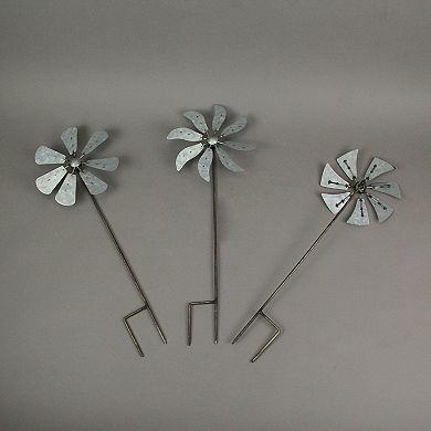 Set of 3 Metal Kinetic Wind Spinner Pinwheel Garden Stakes 21 Inches High