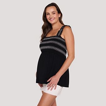 Maternity Motherhood® Smocked Embroidery Knit Babydoll Tank Top