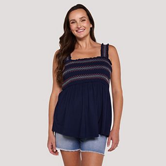 Maternity Motherhood® Smocked Embroidery Knit Babydoll Tank Top