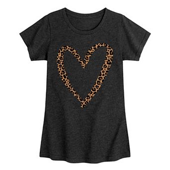 Girls 7-16 Leopard Print Heart Outline Graphic Tee