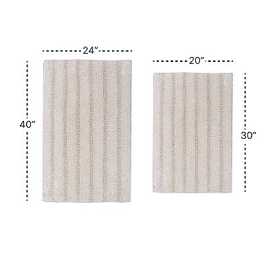 Stylish And Comfortable Traditional Linear Design 2 PC Cotton Bath Rug Set 20"x30" & 24"x40"