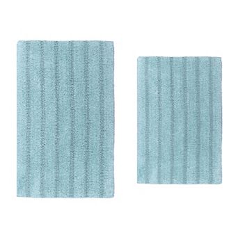 Stylish And Comfortable Traditional Linear Design 2 pc Cotton Bath Rug Set 20"x30" & 24"x40"
