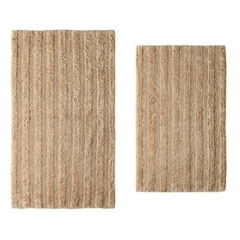 Stylish And Comfortable Traditional Linear Design 2 pc Cotton Bath Rug Set 20"x30" & 24"x40"