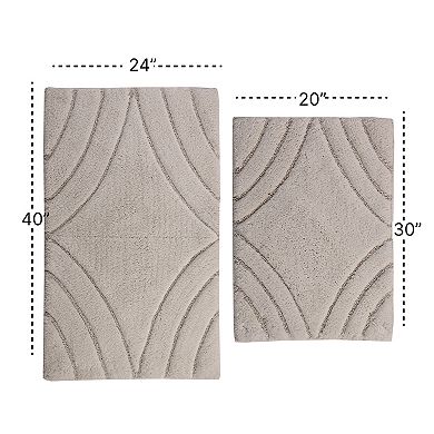 Stylish And Comfortable Traditional Diamond Design 2 PC Cotton Bath Rug Set 20"x30" & 24"x40"