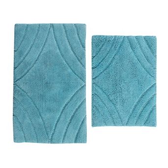 Stylish And Comfortable Traditional Diamond Design 2 pc Cotton Bath Rug Set 20"x30" & 24"x40"
