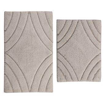 Stylish And Comfortable Traditional Diamond Design 2 pc Cotton Bath Rug Set 20"x30" & 24"x40"