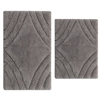 Stylish And Comfortable Traditional Diamond Design 2 pc Cotton Bath Rug Set 20"x30" & 24"x40"
