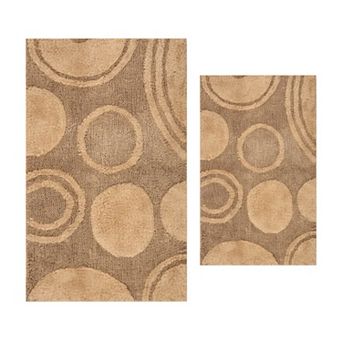 Stylish And Comfortable Traditional Orbit Design 2 pc Cotton Bath Rug Set 20"x30" & 24"x40"