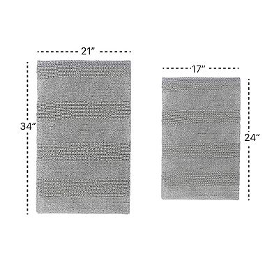 Stylish Comfortable Traditional Wide Cut Design 2 PC Cotton Bath Rug Set 17" X 24" & 21" X 34"