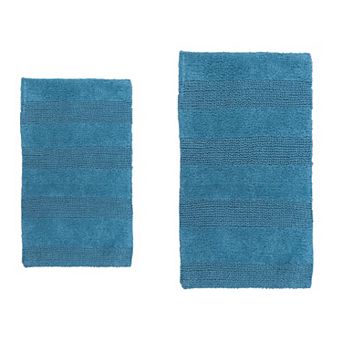 Stylish Comfortable Traditional Wide Cut Design 2 pc Cotton Bath Rug Set 17" X 24" & 21" X 34"