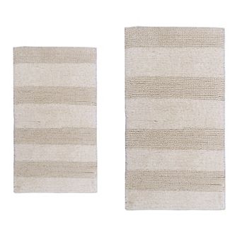 Stylish Comfortable Traditional Wide Cut Design 2 pc Cotton Bath Rug Set 17" X 24" & 21" X 34"