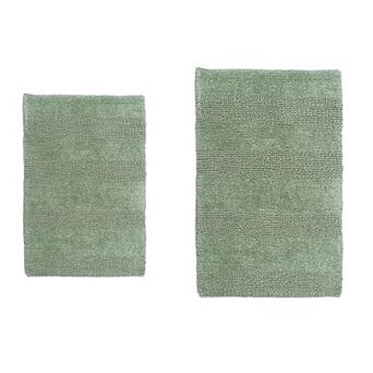 Stylish Comfortable Traditional Wide Cut Design 2 pc Cotton Bath Rug Set 17" X 24" & 21" X 34"