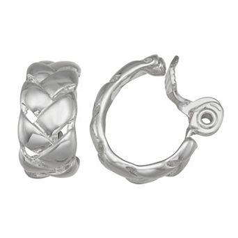 Napier Silver Tone Shapes Hoop Clip-On Earrings