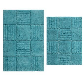 Checkerboard Cotton Bath Rug Set, 2 pc 220 GSF, Non-Skid Back, Soft & Absorbent