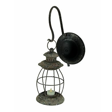 Distressed Metal Wall Mounted Railroad Lantern Hanging Candle Sconce Black