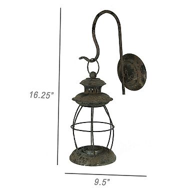 Distressed Metal Wall Mounted Railroad Lantern Hanging Candle Sconce Black