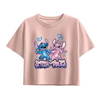 Girls 7-16 Disney's Lilo & Stitch Airbrush Stitch & Angel Boxy Tee