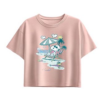 Girls 7-16 Peanuts Snoopy & Woodstock Beach Day Boxy Tee