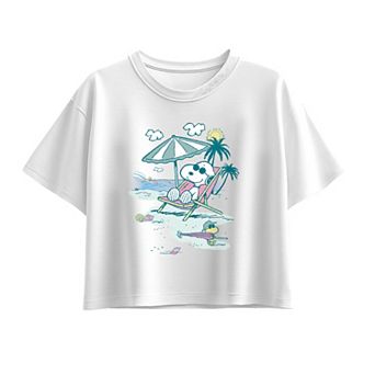 Girls 7-16 Peanuts Snoopy & Woodstock Beach Day Boxy Tee