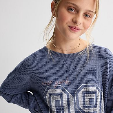 Girls 6-20 SO® Long Sleeve Oversized Waffle Top in Regular & Plus Size