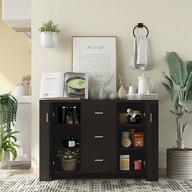 ENITIAL STAR Nathan Modern Wood Multi-Storage Buffet in Cappuccino