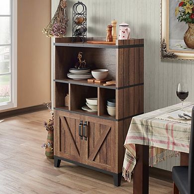 ENITIAL STAR Rhen Farmhouse Wood 8-Shelf Buffet in Distressed Walnut