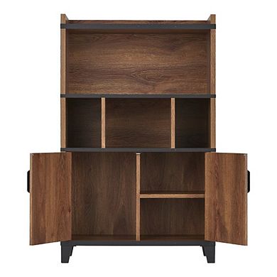 ENITIAL STAR Rhen Farmhouse Wood 8-Shelf Buffet in Distressed Walnut