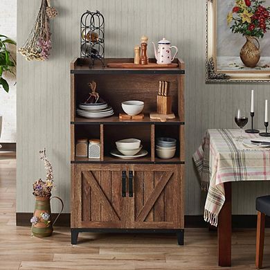 ENITIAL STAR Rhen Farmhouse Wood 8-Shelf Buffet in Distressed Walnut