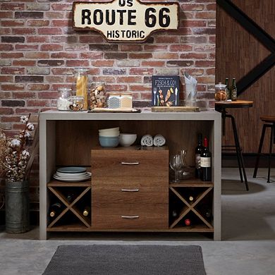 ENITIAL STAR Dixen Wood Multi-Storage Buffet Server in Distressed Walnut