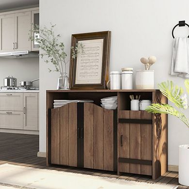 ENITIAL STAR Helen Farmhouse Wood 6-Shelf Buffet in Distressed Walnut