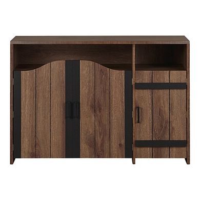 ENITIAL STAR Helen Farmhouse Wood 6-Shelf Buffet in Distressed Walnut