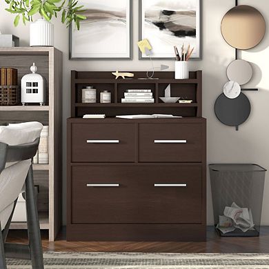 ENITIAL STAR Jonah Wood Multi-Storage Filing Cabinet in Cappuccino