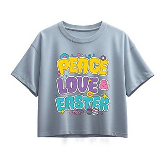 Girls 7-16 Peace Love Easter Boxy Tee