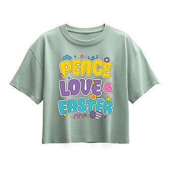 Girls 7-16 Peace Love Easter Boxy Tee