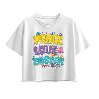 Girls 7-16 Peace Love Easter Boxy Tee