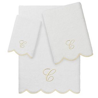 Linum Home Textiles ADORNIA Scallop 3 pc Personalized Towel Set