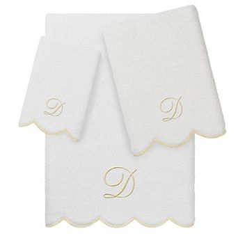 Linum Home Textiles ADORNIA Scallop 3 pc Personalized Towel Set