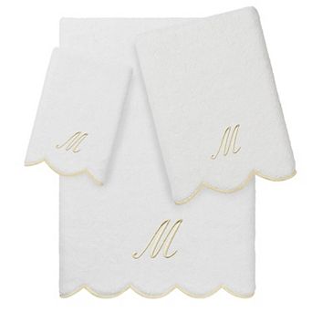 Linum Home Textiles ADORNIA Scallop 3 pc Personalized Towel Set