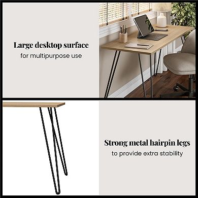 Owen Writing Desk in Walnut and Black with Industrial Metal Legs, Engineered Wood Top, 47.6in L