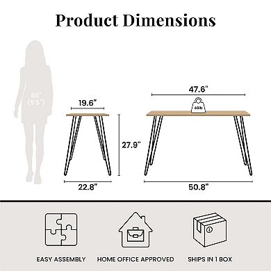 Owen Writing Desk in Walnut and Black with Industrial Metal Legs, Engineered Wood Top, 47.6in L