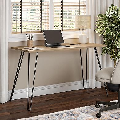 Owen Writing Desk in Walnut and Black with Industrial Metal Legs, Engineered Wood Top, 47.6in L