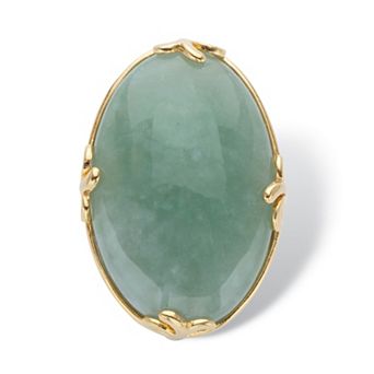 PalmBeach Jewelry Genuine Green Jade 18k Gold-Plated Oval Cabochon Cocktail Ring