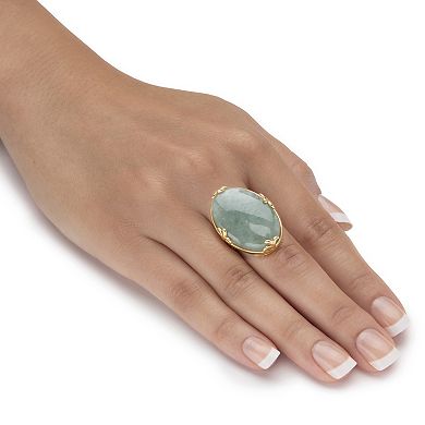 PalmBeach Jewelry Genuine Green Jade 18k Gold-Plated Oval Cabochon Cocktail Ring