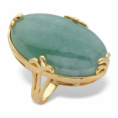 PalmBeach Jewelry Genuine Green Jade 18k Gold-Plated Oval Cabochon Cocktail Ring